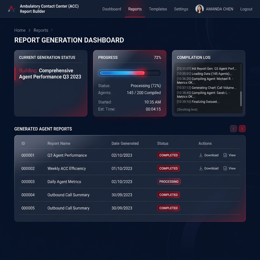 Agent Reports Builder UI Dashboard